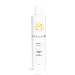 INNERSENSE Clarity Hairbath bottle showing fragrance-free, gentle formula for sensitive scalps.