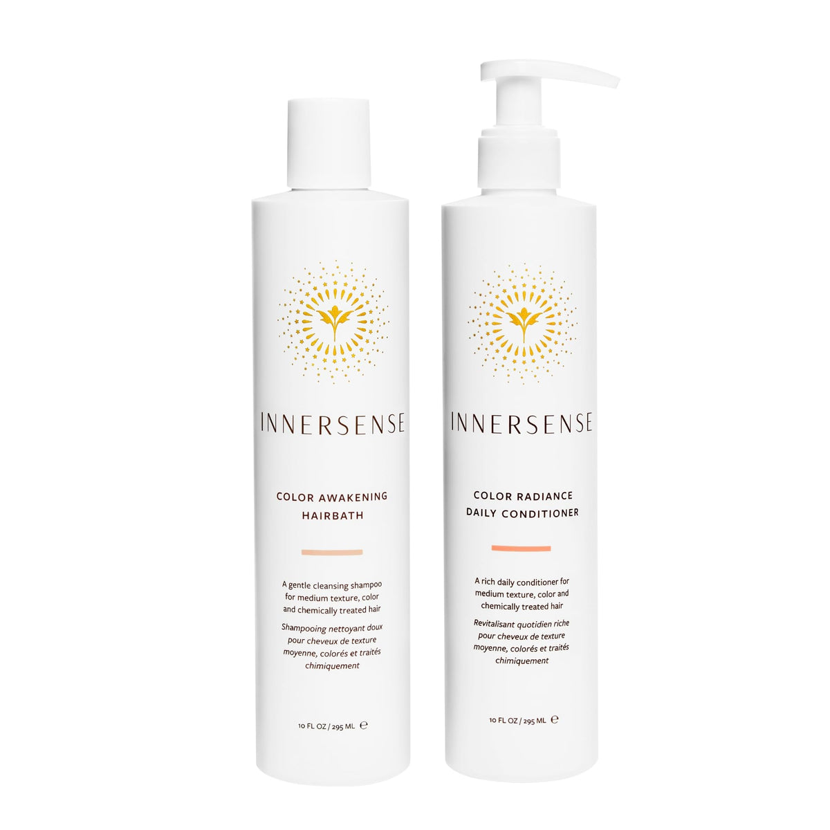 INNERSENSE Color Awakening Hairbath bottle demonstrates color-safe cleansing for treated hair.