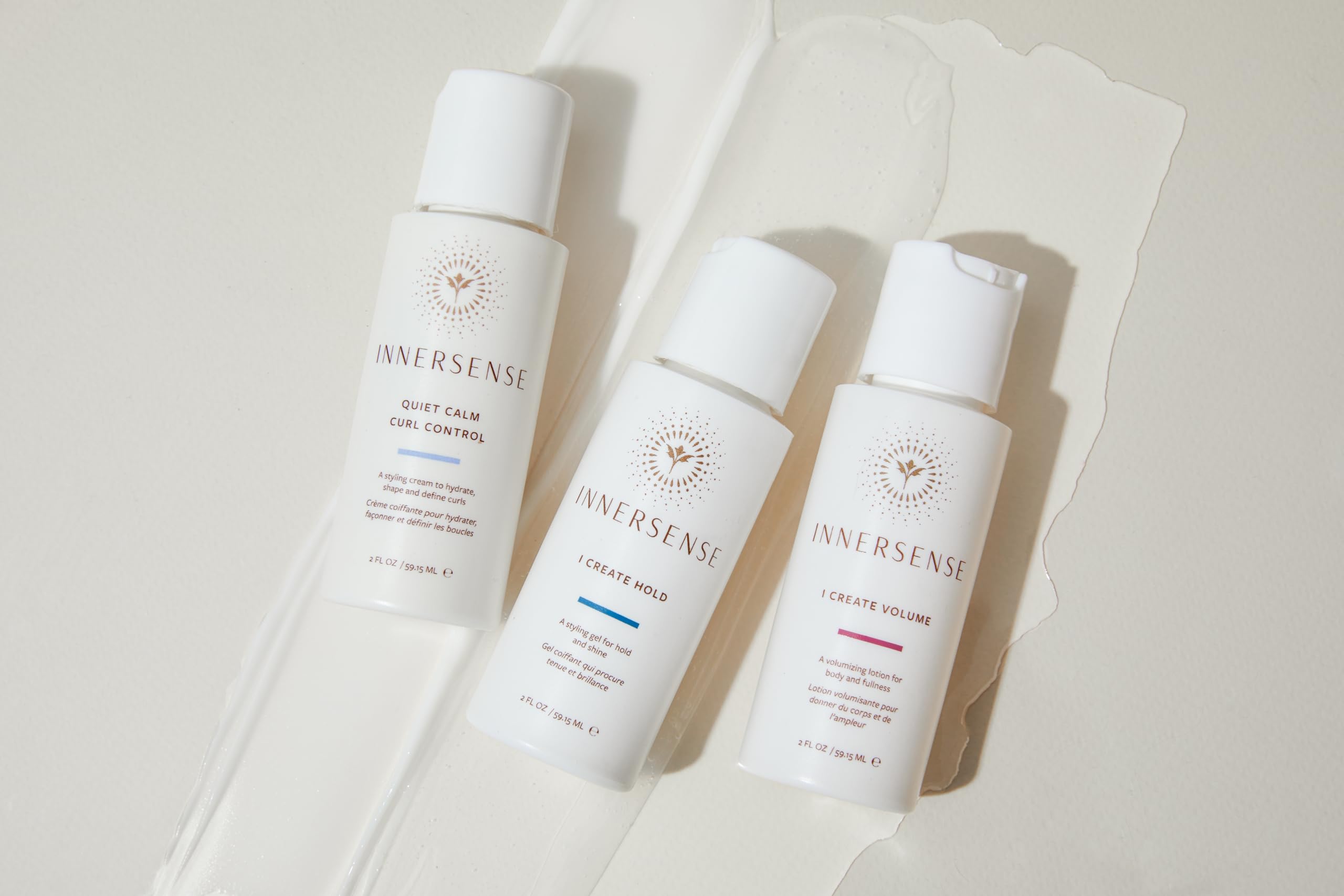 INNERSENSE brand trio on clean surface emphasizing cruelty-free formula.