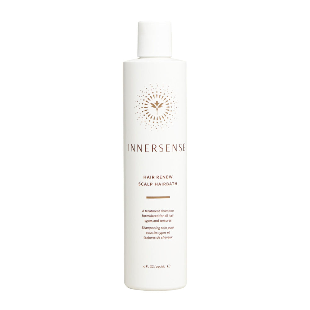 INNERSENSE Hair Renew Scalp Hairbath bottle close-up showing non-toxic, vegan care.