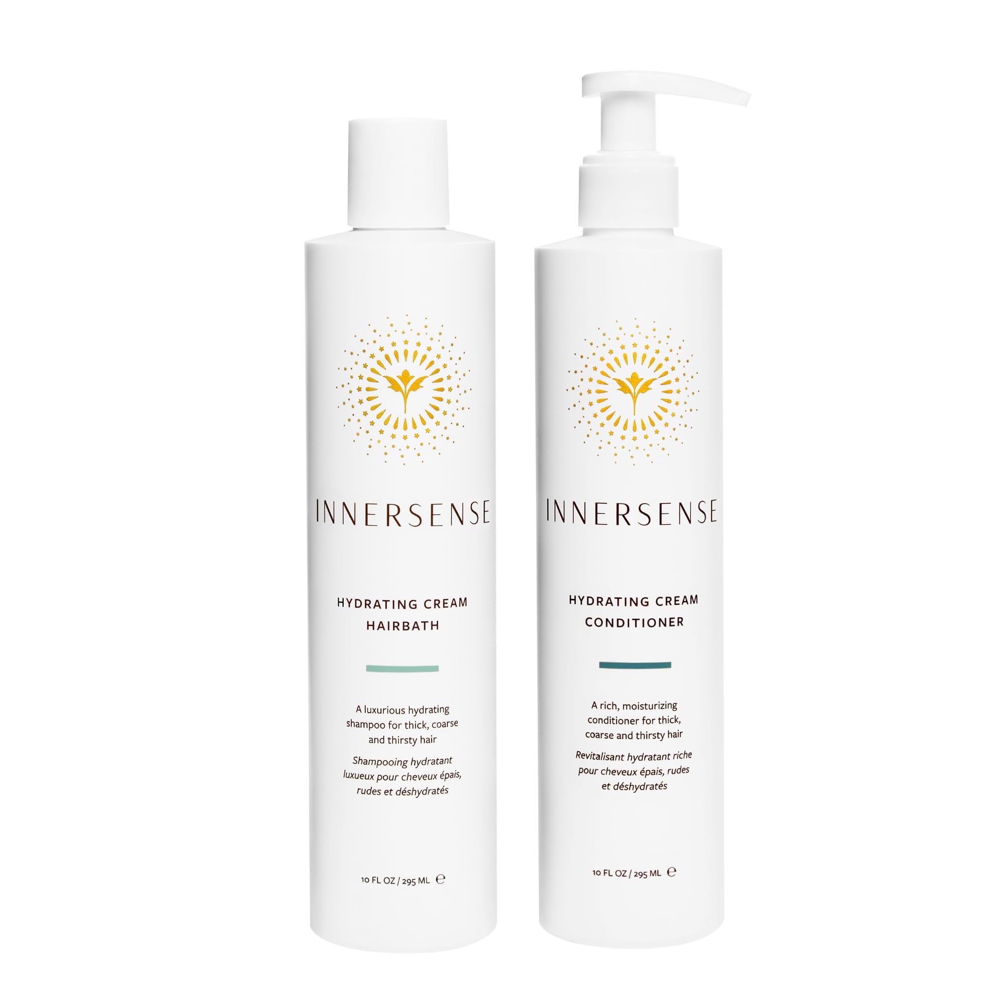 INNERSENSE Hairbath Shampoo bottle closeup highlighting hydrating formula for dry hair.