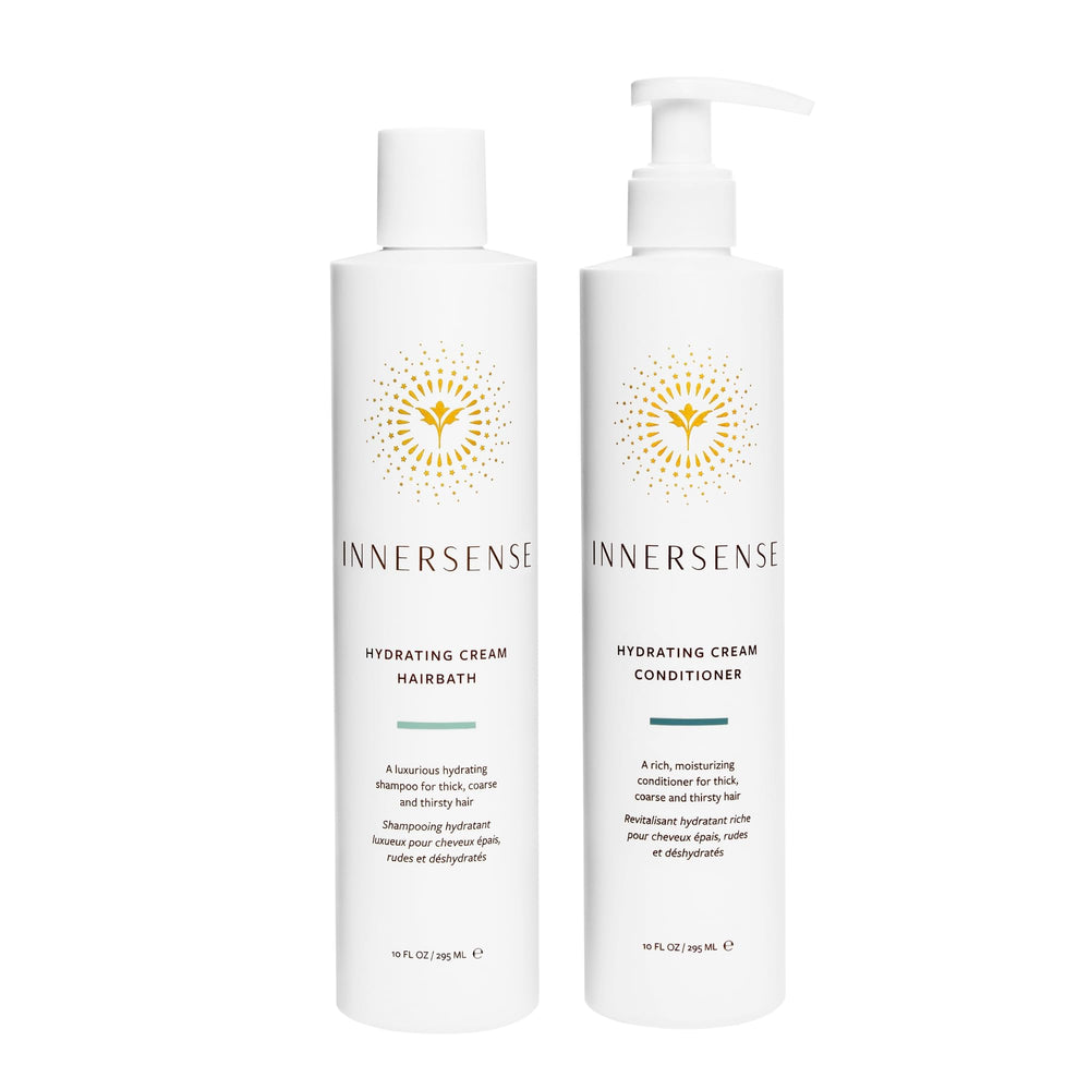 INNERSENSE Hairbath Shampoo bottle closeup highlighting hydrating formula for dry hair.