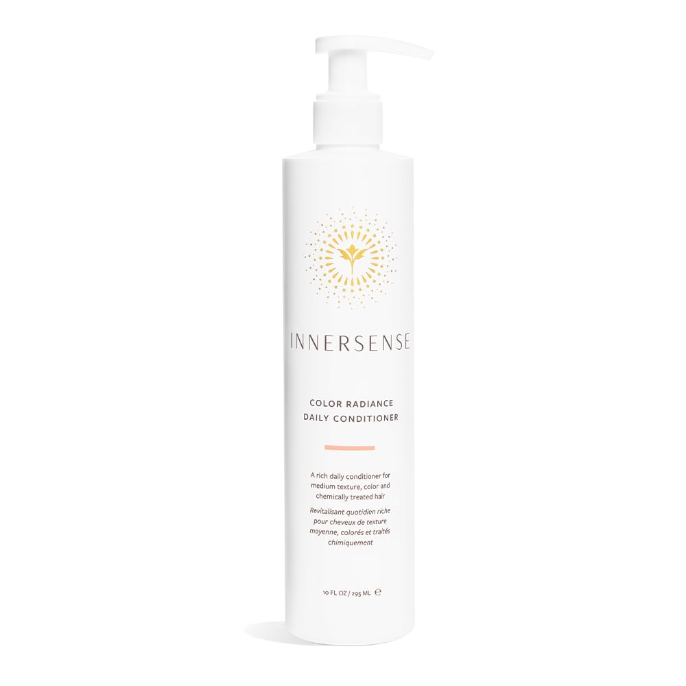 INNERSENSE Organic Beauty natural color-radiance daily conditioner bottle highlights balanced hydration for color-treated hair.