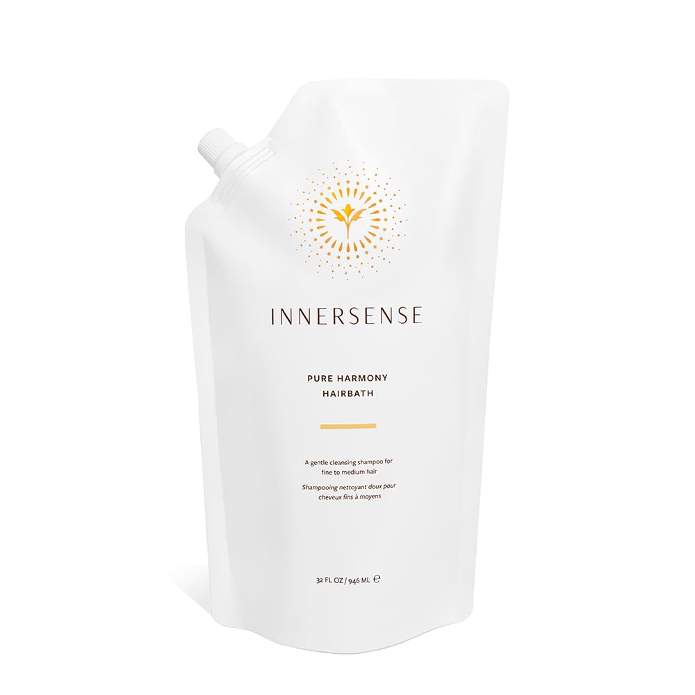 INNERSENSE Organic Beauty Hairbath bottle pour showing easy daily cleansing.