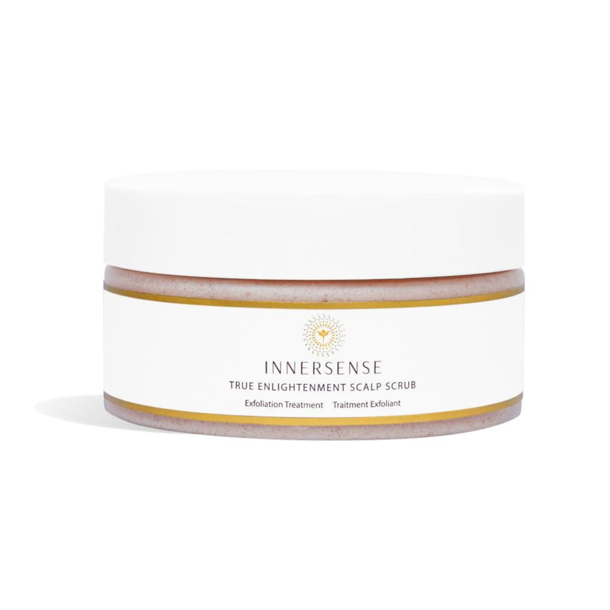 INNERSENSE True Enlightenment Scalp Scrub jar closeup showing gentle exfoliation and clean scalp