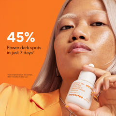 Close-up of serum application showing brightening effect with Innisfree Serum.