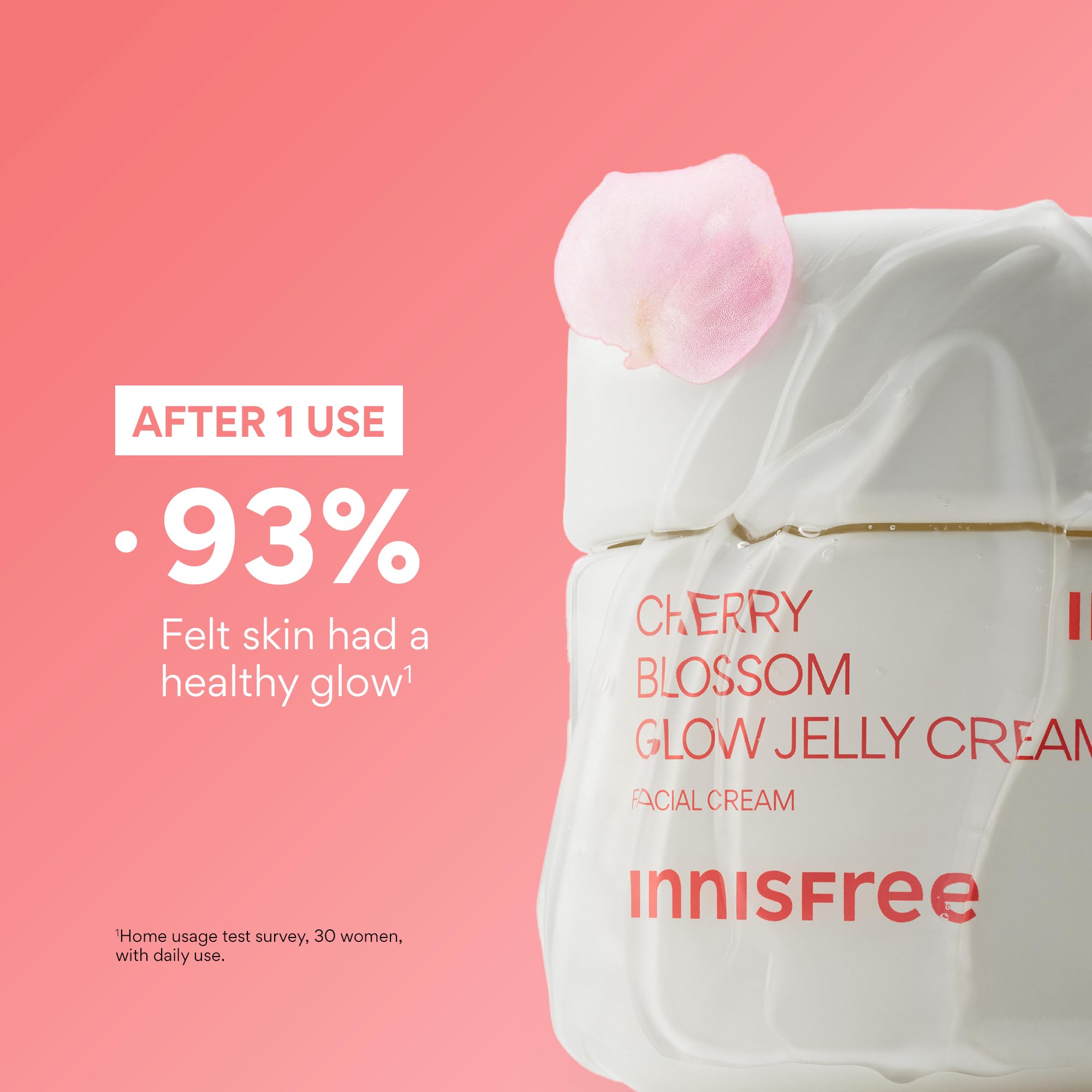 Innisfree Cherry Blossom Glow Jelly Cream application demonstrates smooth absorption and brightening potential