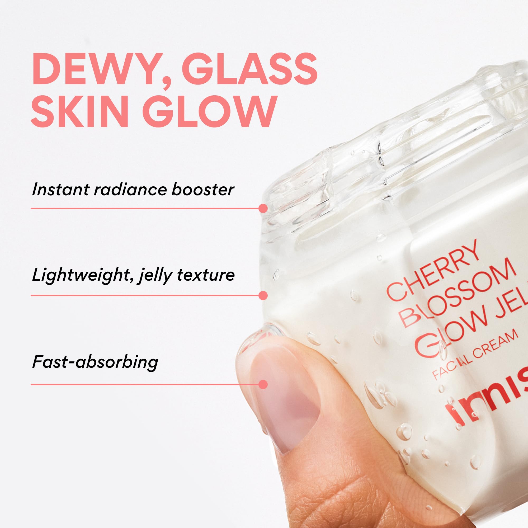 Texture close-up shows gel-like consistency for quick moisture and dewy finish