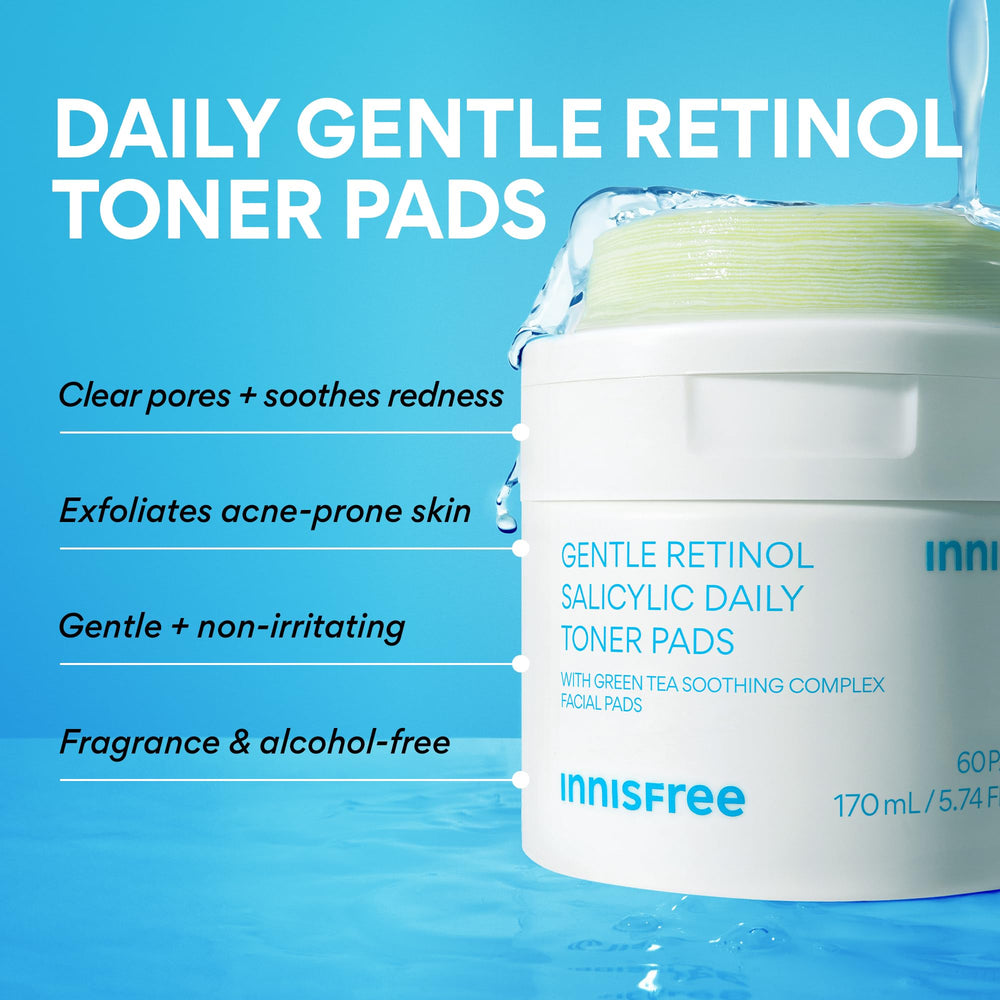 innisfree Daily Gentle Retinol Salicylic Toner Pads closeup highlights delicate texture for gentle exfoliation.
