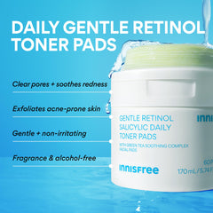 innisfree Daily Gentle Retinol Salicylic Toner Pads closeup highlights delicate texture for gentle exfoliation.