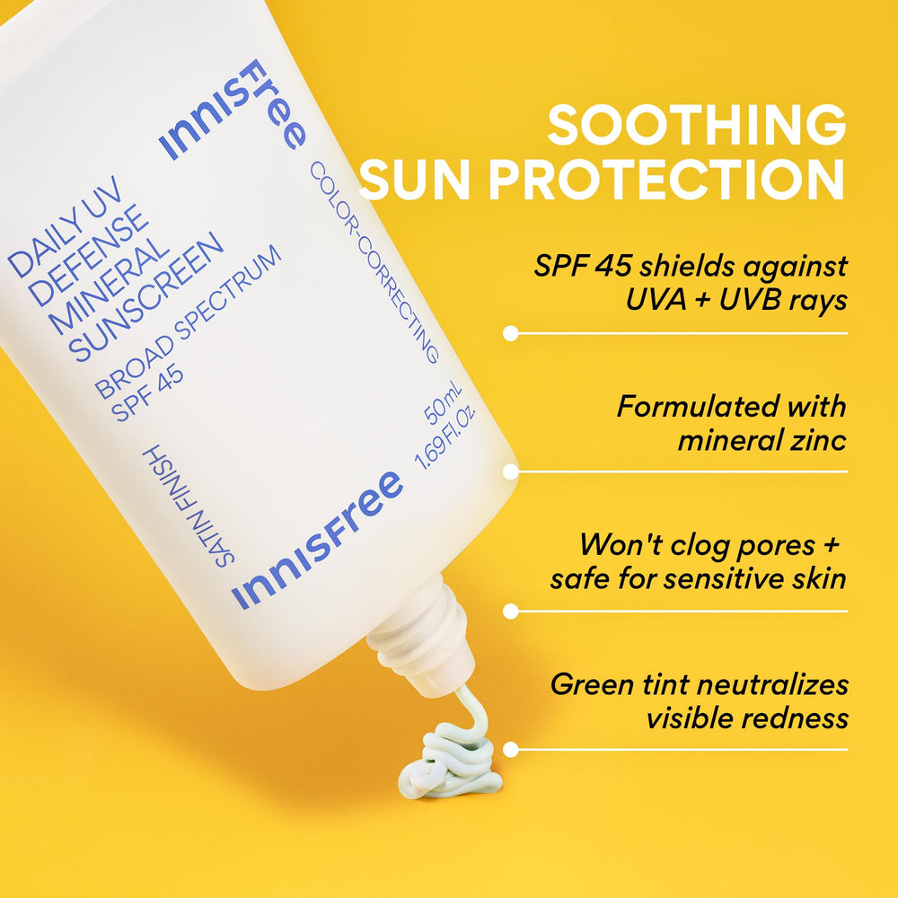 Innisfree Daily Mineral UV Defense hand application shows even skin tone prep.