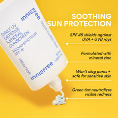 Innisfree Daily Mineral UV Defense hand application shows even skin tone prep.