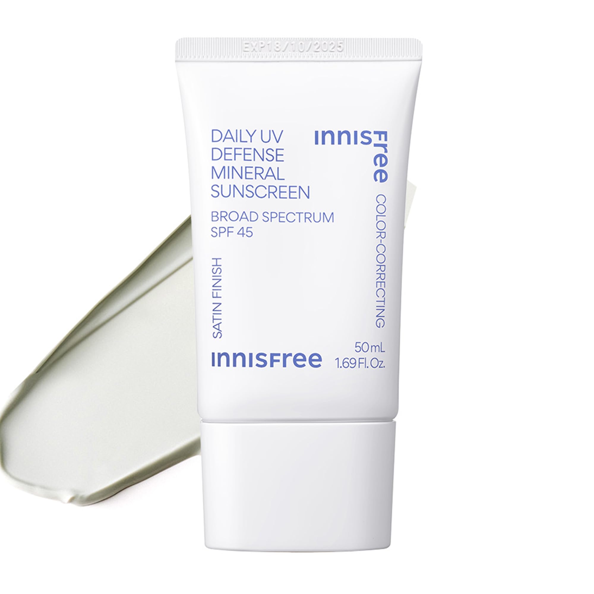 Innisfree Daily Mineral UV Defense bottle with green tint neutralizes redness.