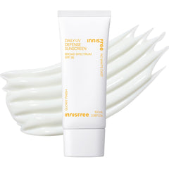 Innisfree Daily UV Defense SPF 36 jumbo bottle on counter for daily protection.