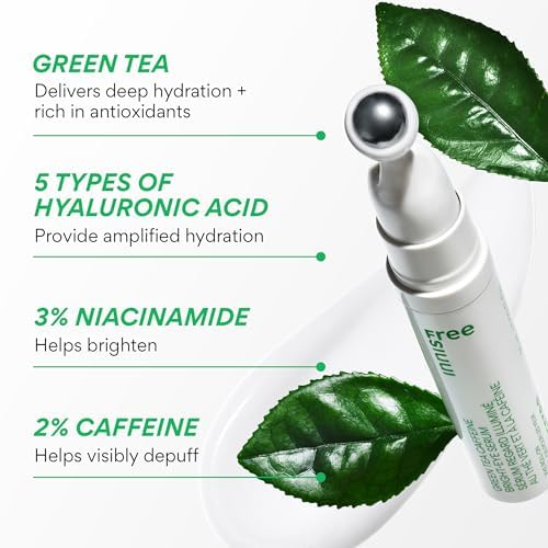 Innisfree cooling rollerball gliding across the under-eye area during a quick morning routine.