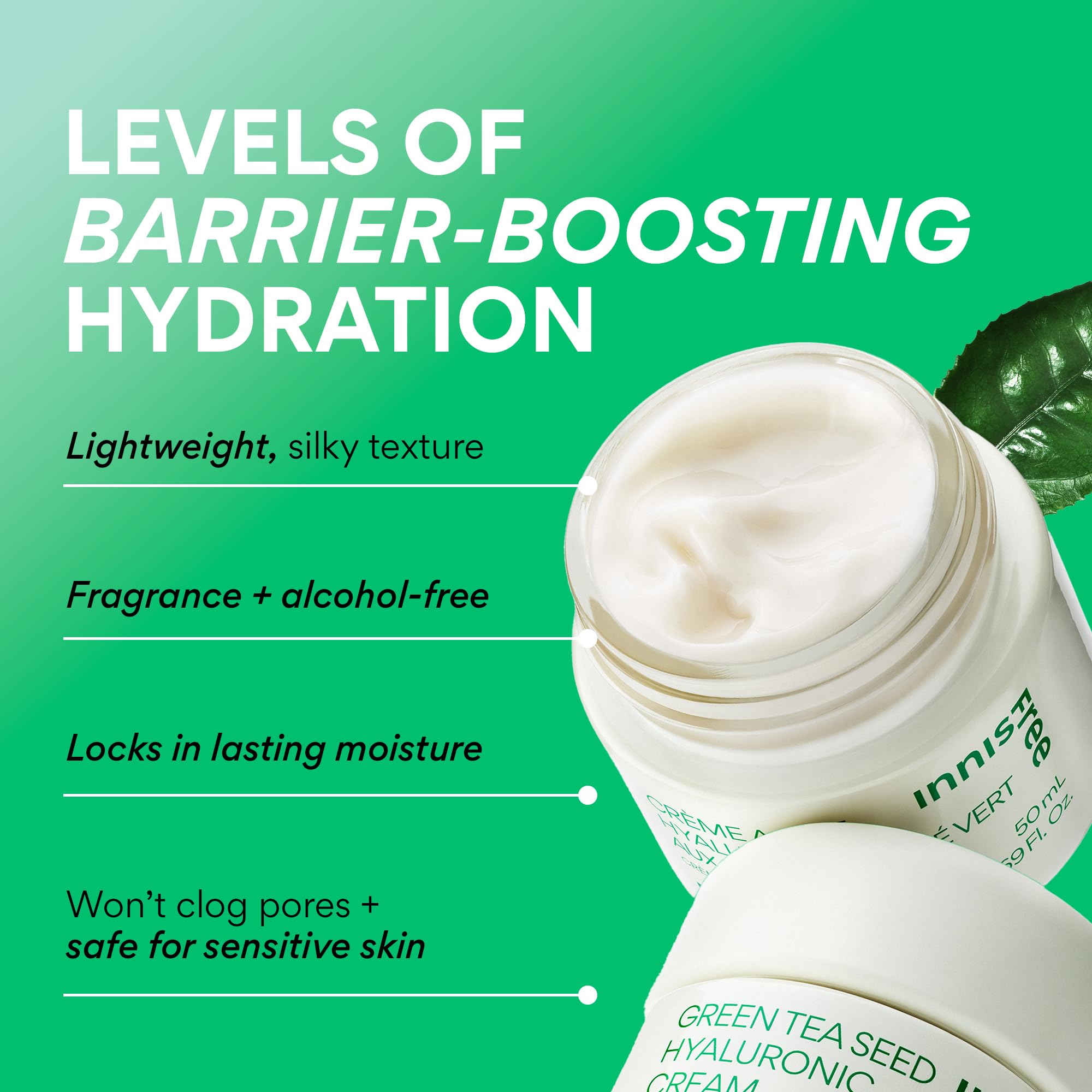 Innisfree five-types hyaluronic acid molecules image emphasizes multi depth hydration.