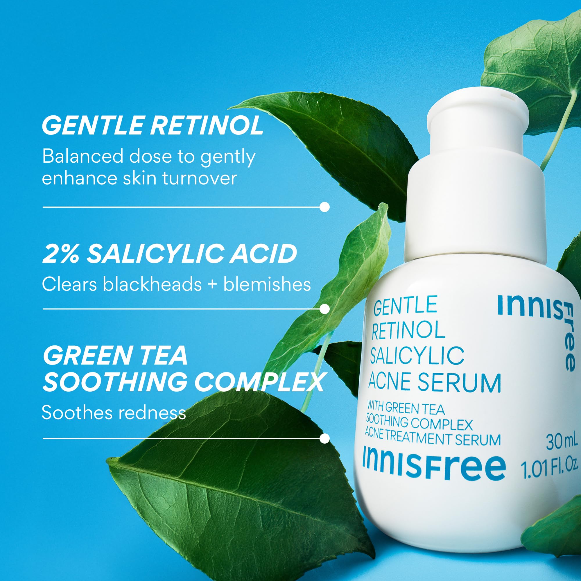 Innisfree Green Tea Complex aesthetic showing soothing ceramide support for sensitive skin.