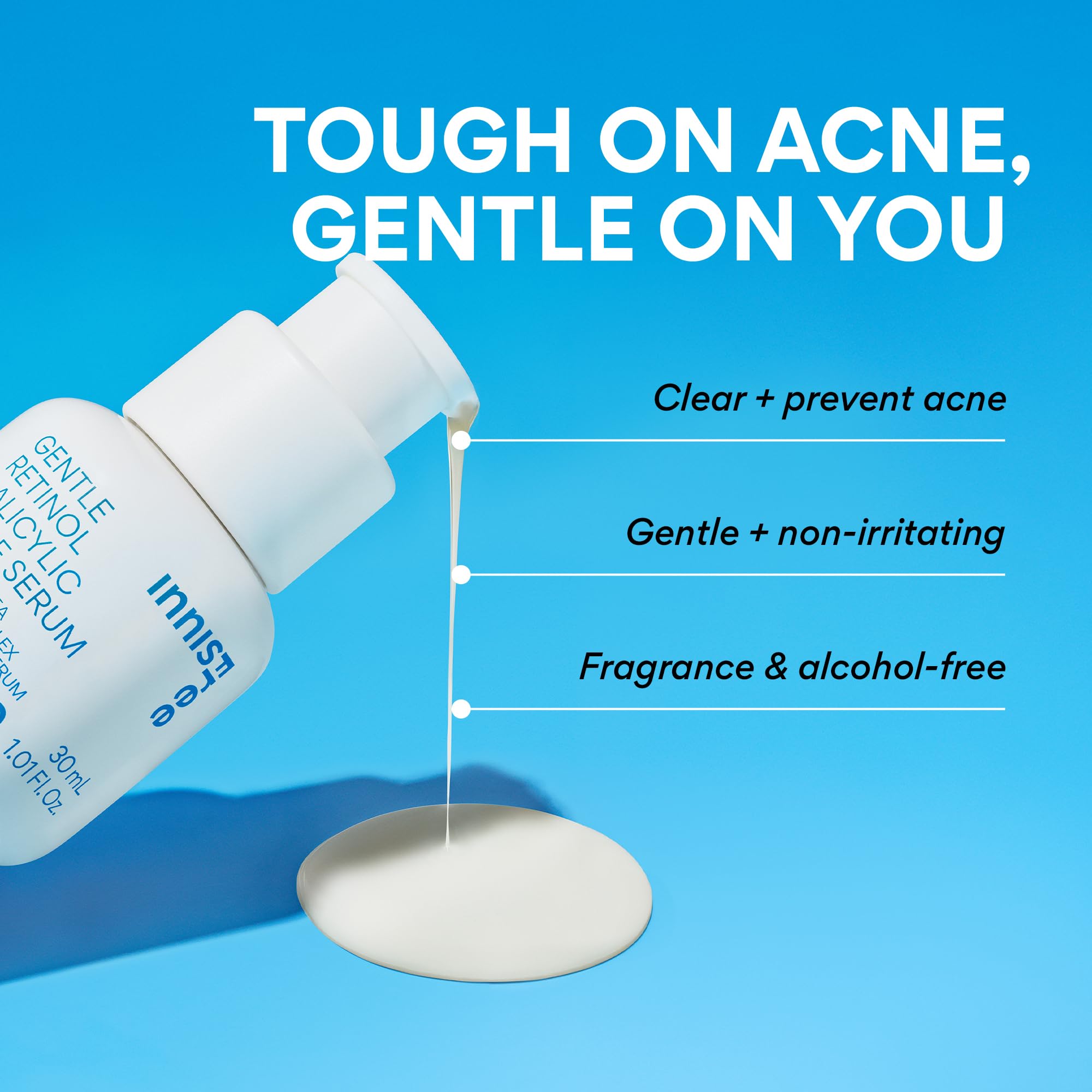 Innisfree Gentle Retinol Salicylic Acne Serum texture swirl showing lightweight, fast-absorbing daily use.