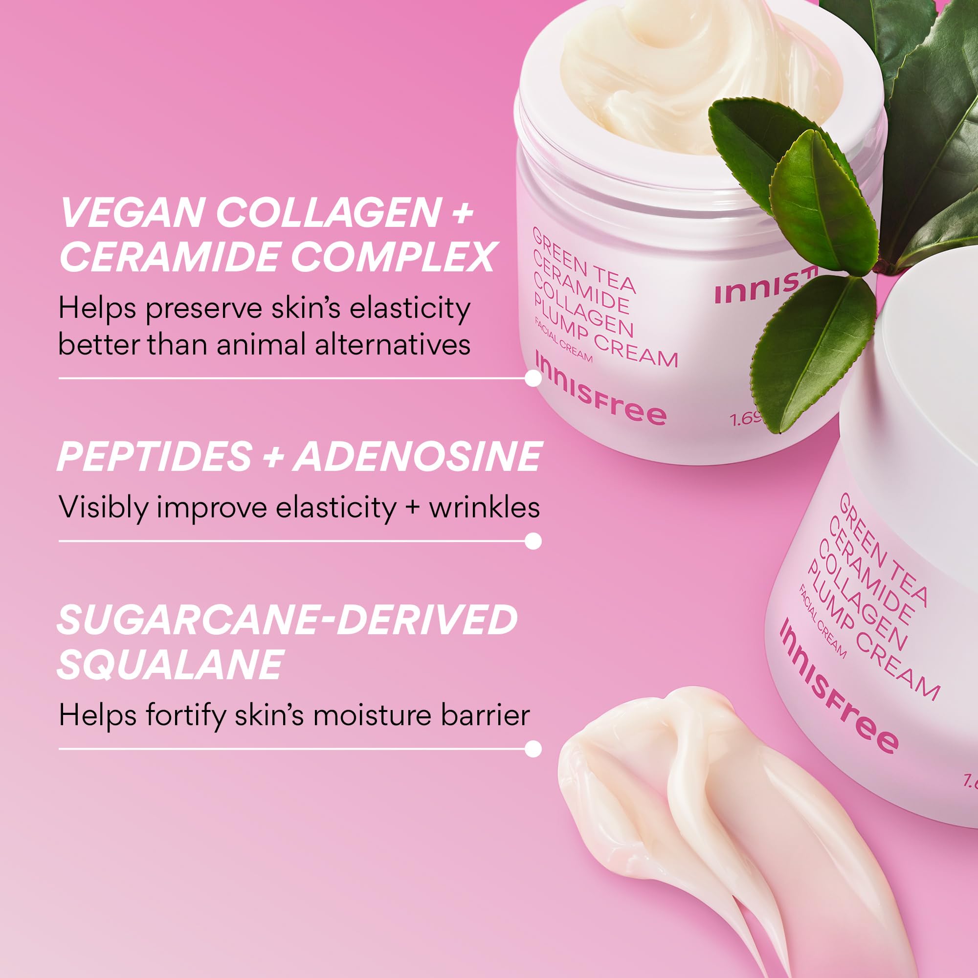 innisfree Green Tea Ceramide Collagen Plump Cream ingredients with squalane for lasting moisture