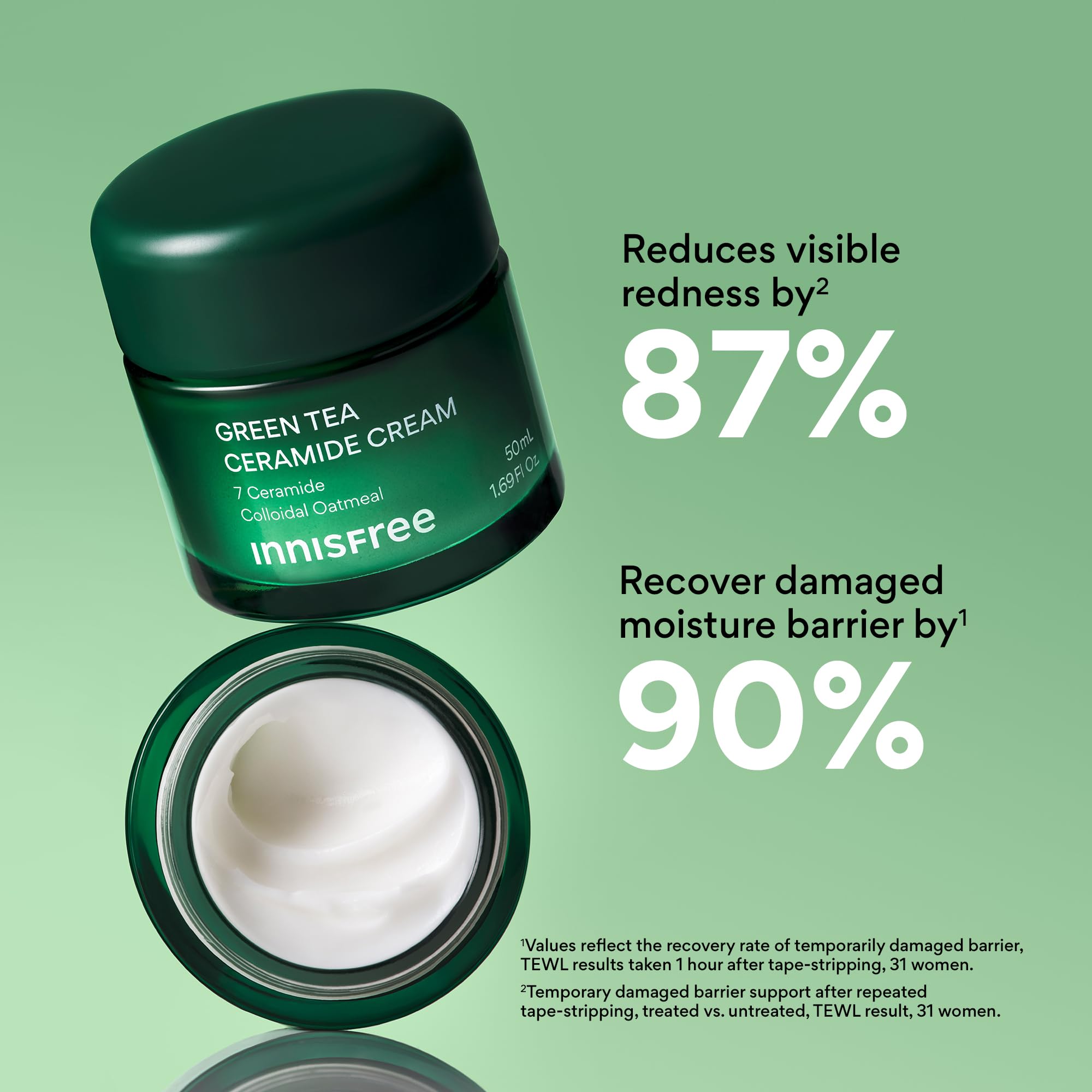 Innisfree Green Tea Ceramide Cream dispensing action for easy daily use.