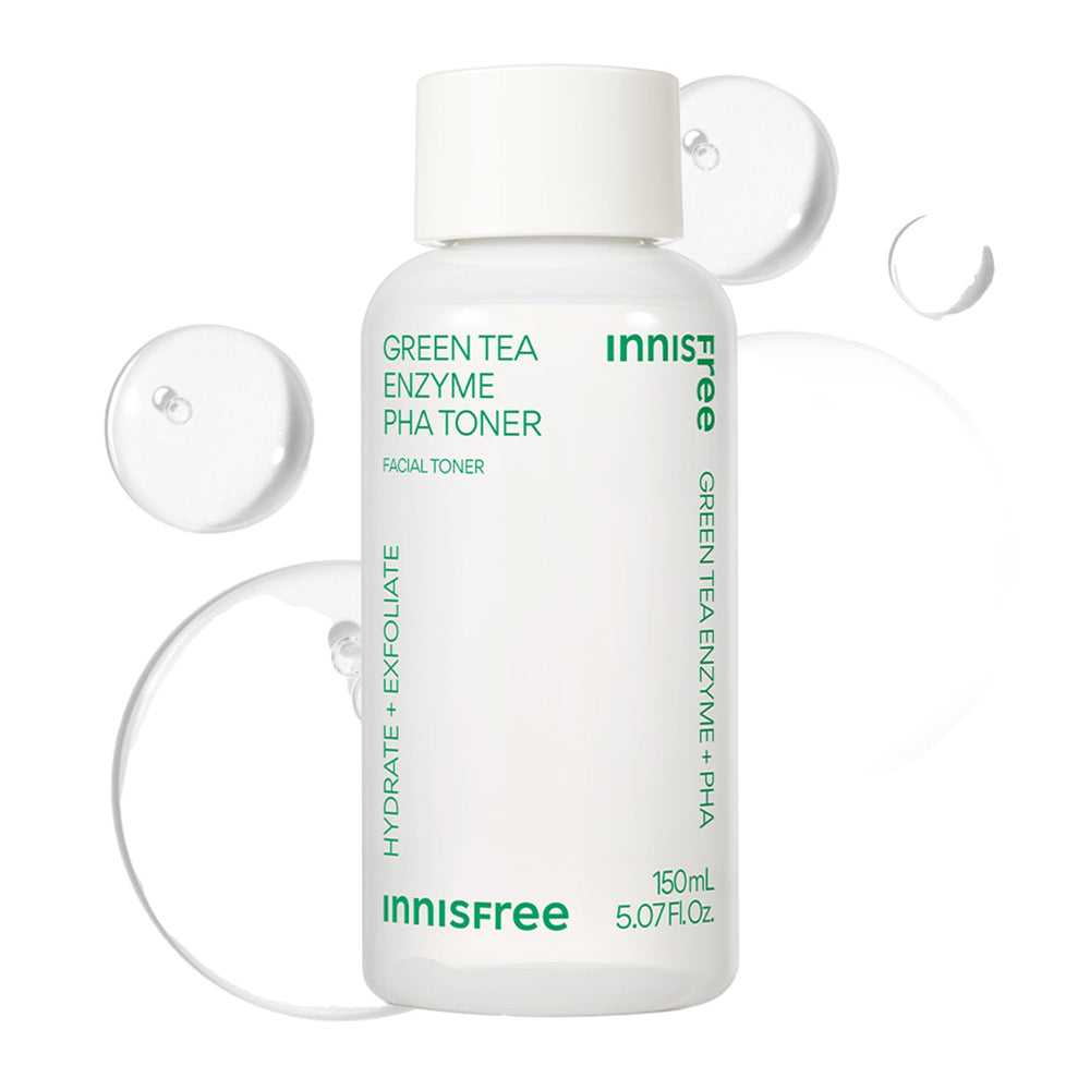 Innisfree Green Tea Enzyme PHA Toner bottle front showing gentle exfoliation and hydration