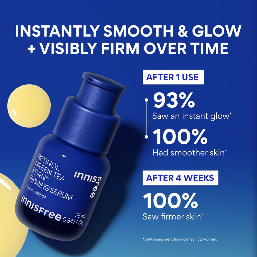 Innisfree Green Tea Retinol PDRN Serum pump demonstrates easy application.