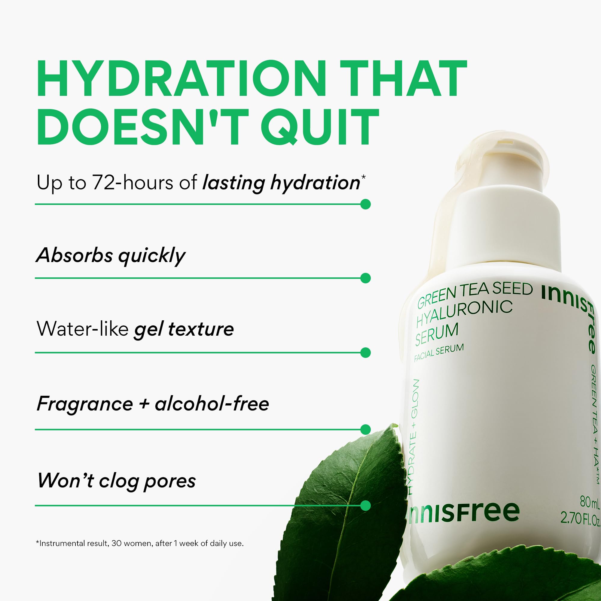 Dropper releasing the Innisfree serum for lightweight hydration