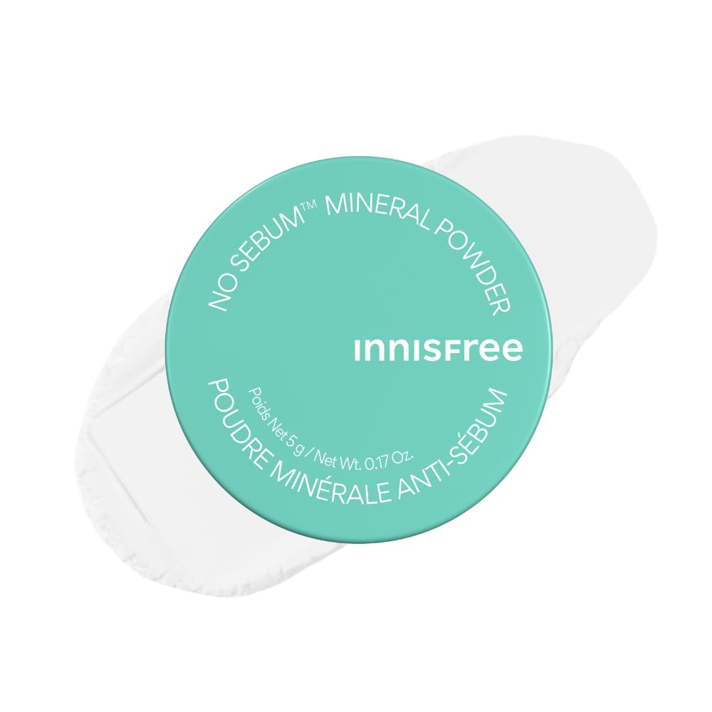 Innisfree No Sebum Matte Mineral Powder en envase traslúcido para control de brillos diario.