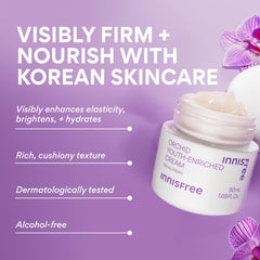 Innisfree Orchid Youth-Enriched Cream logo close-up indicating premium formulation.