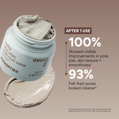 Innisfree Super Volcanic Clay Mask exfoliation removes dead skin to refine texture.