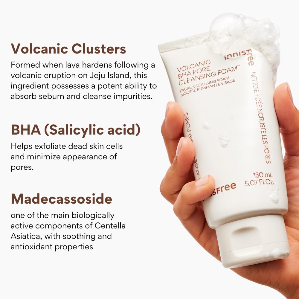 Textura de piel suave tras el lavado con innisfree.