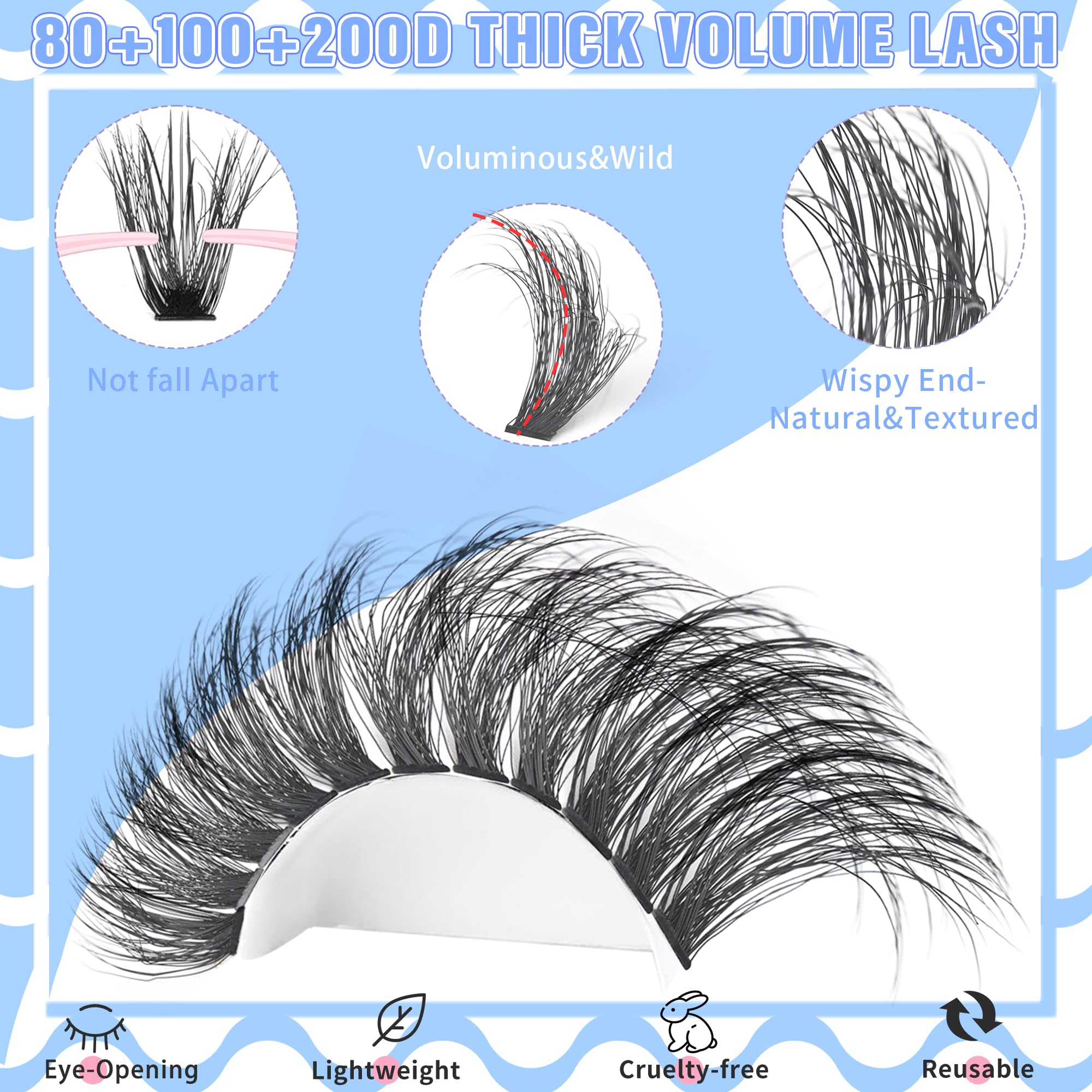 INSPEAUTY lash clusters mixed-length 12-20mm for customizable wispy looks
