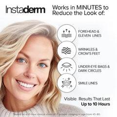 Instaderm Instant Eye Tightener application tube delivering targeted dark circles coverage.