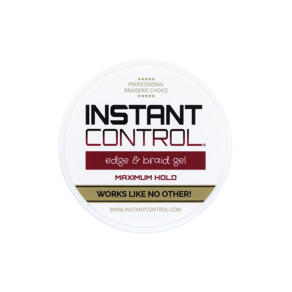 Packaging of Instant Control Edge & Braid Gel in a 4 oz bottle for daily styling.