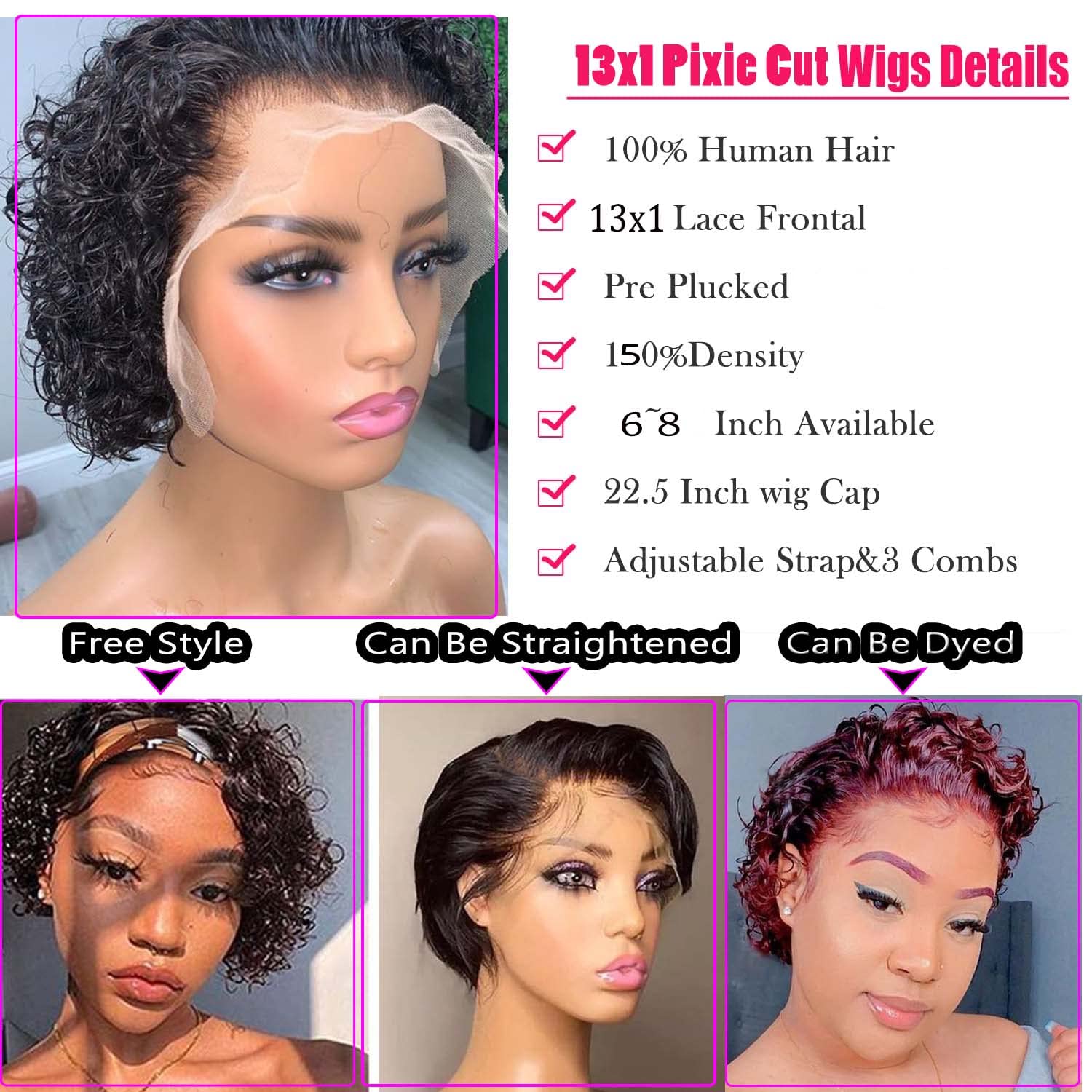 INSTASTYLE 100% human hair pixie wig enabling versatile styling options.