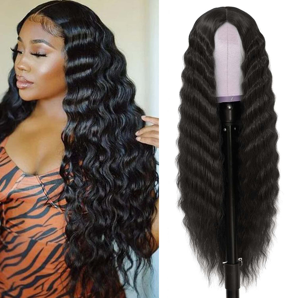 INSTASTYLE 30inch synthetic curly wig with lace front for natural part look.