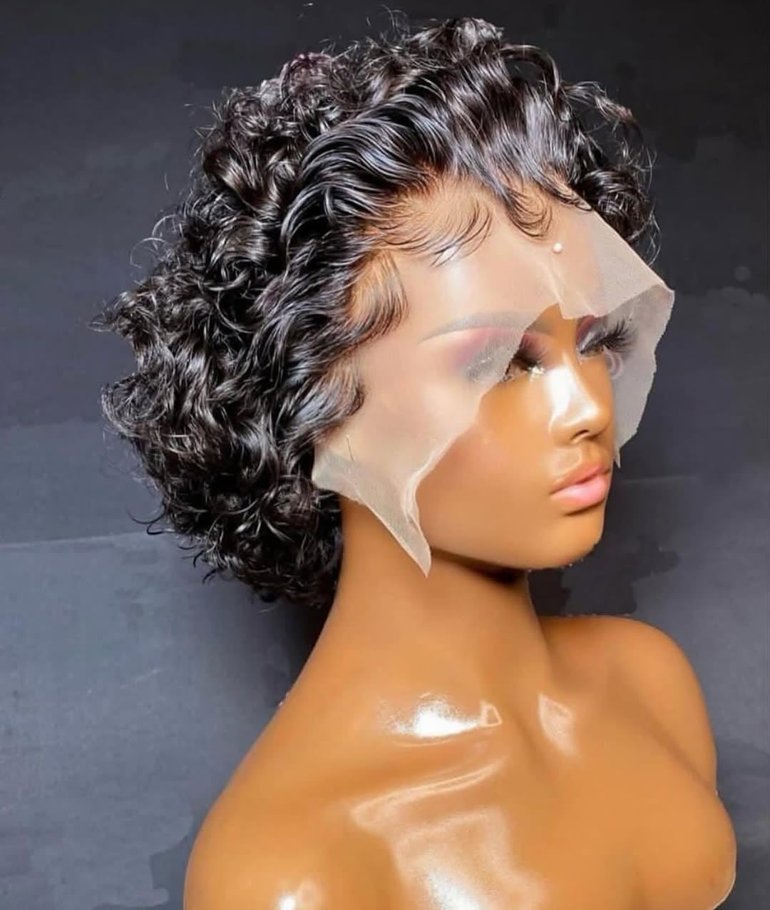 INSTASTYLE short curly pixie lace-front wig with 6 inch length and natural black shade for everyday wear.