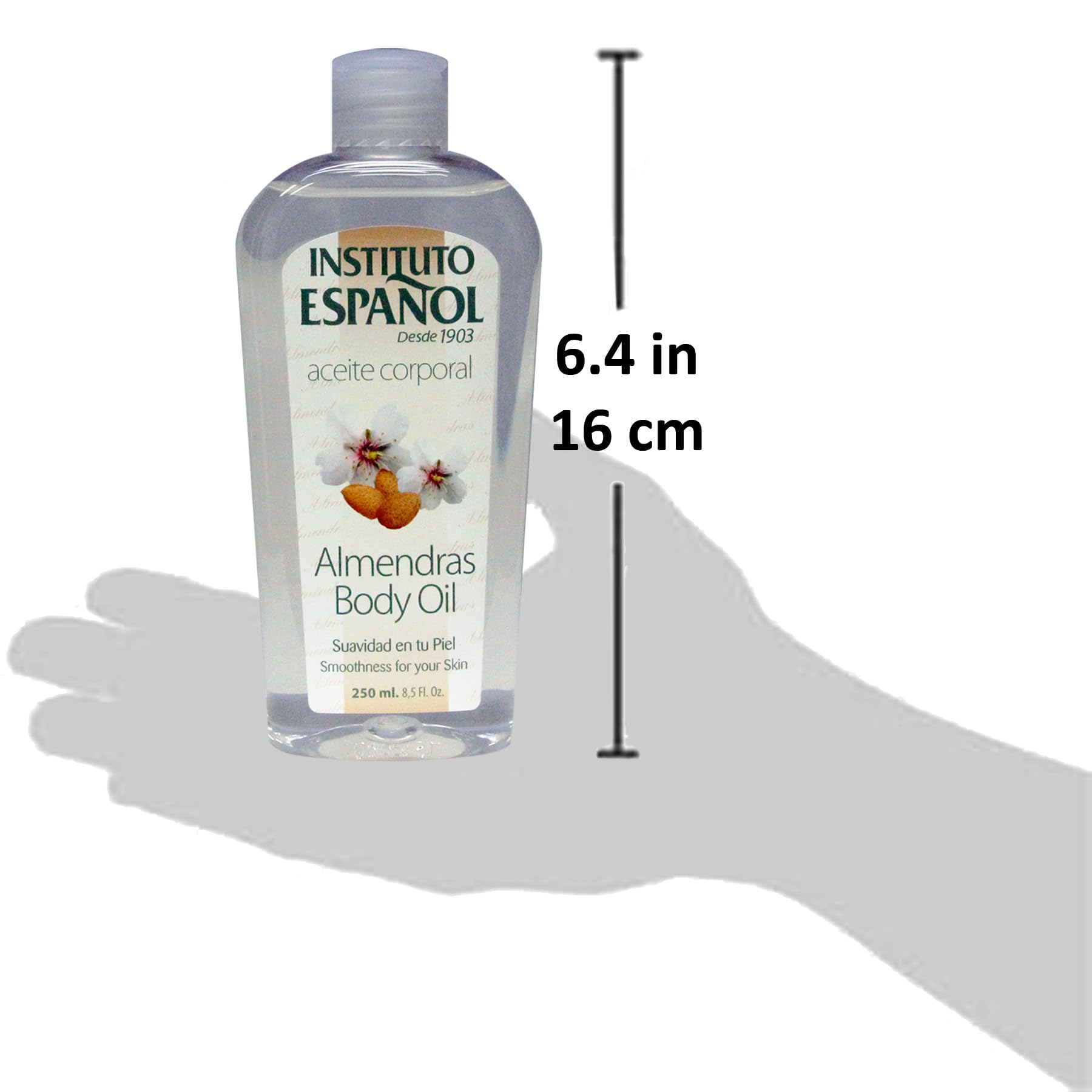 Applying Instituto Español Almond Body Oil on skin for quick absorption