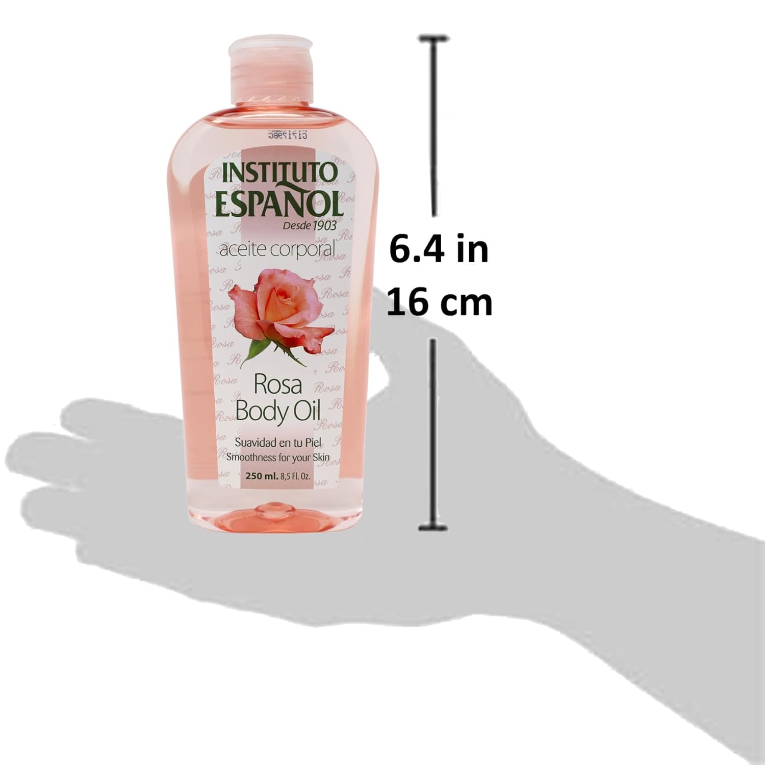 Después de la ducha, Rosa Aceite Corporal deja la piel sedosa.