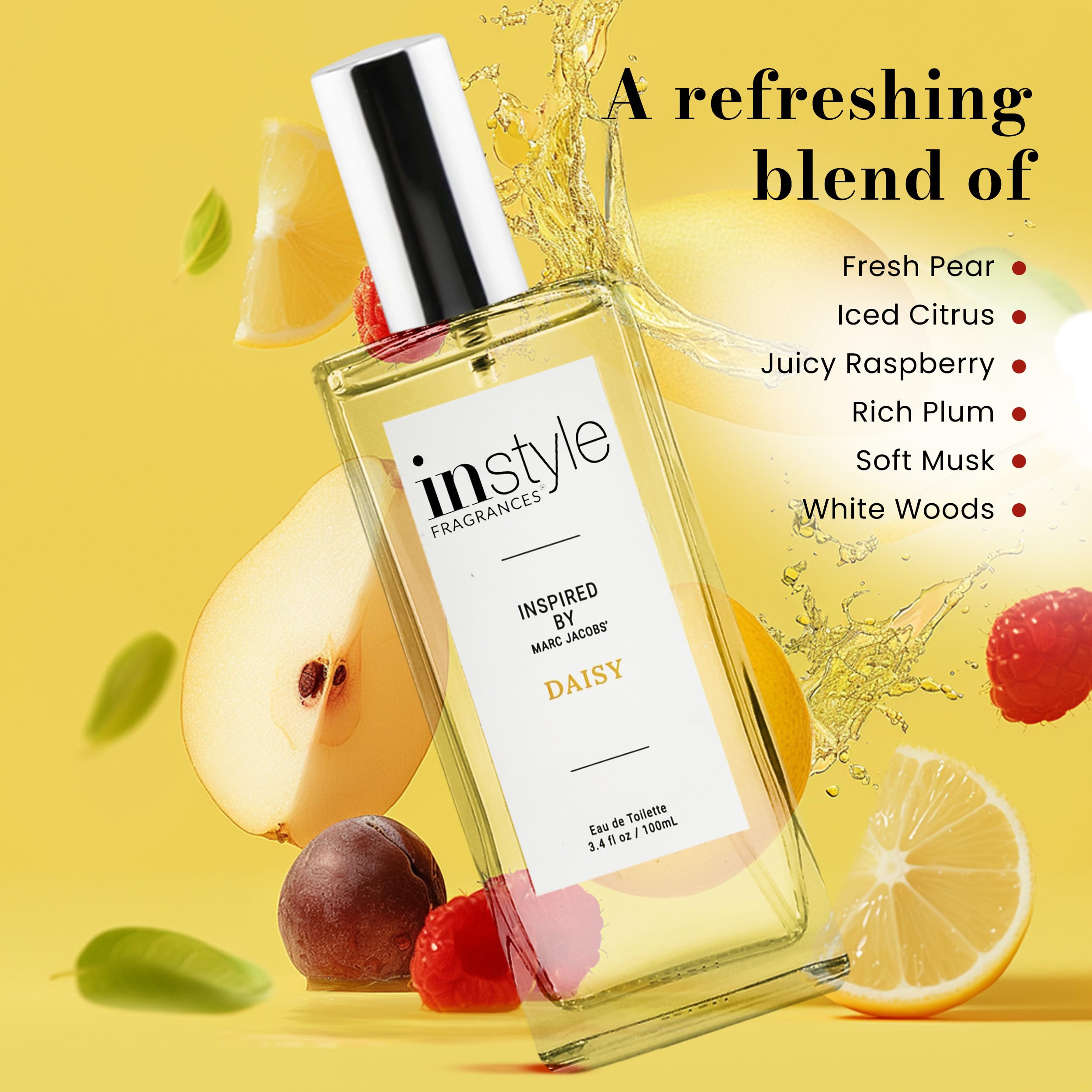 InStyle Fragrances Daisy-inspired EDT bottle profile shot, clean silhouette