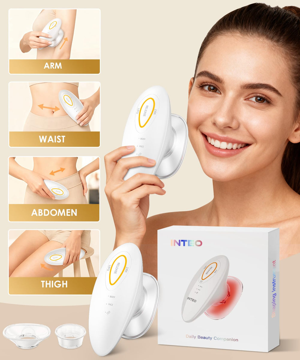 INTEO 3-in-1 Face and Body Sculpting Machine cups attachment shown for targeted facial and body massage.