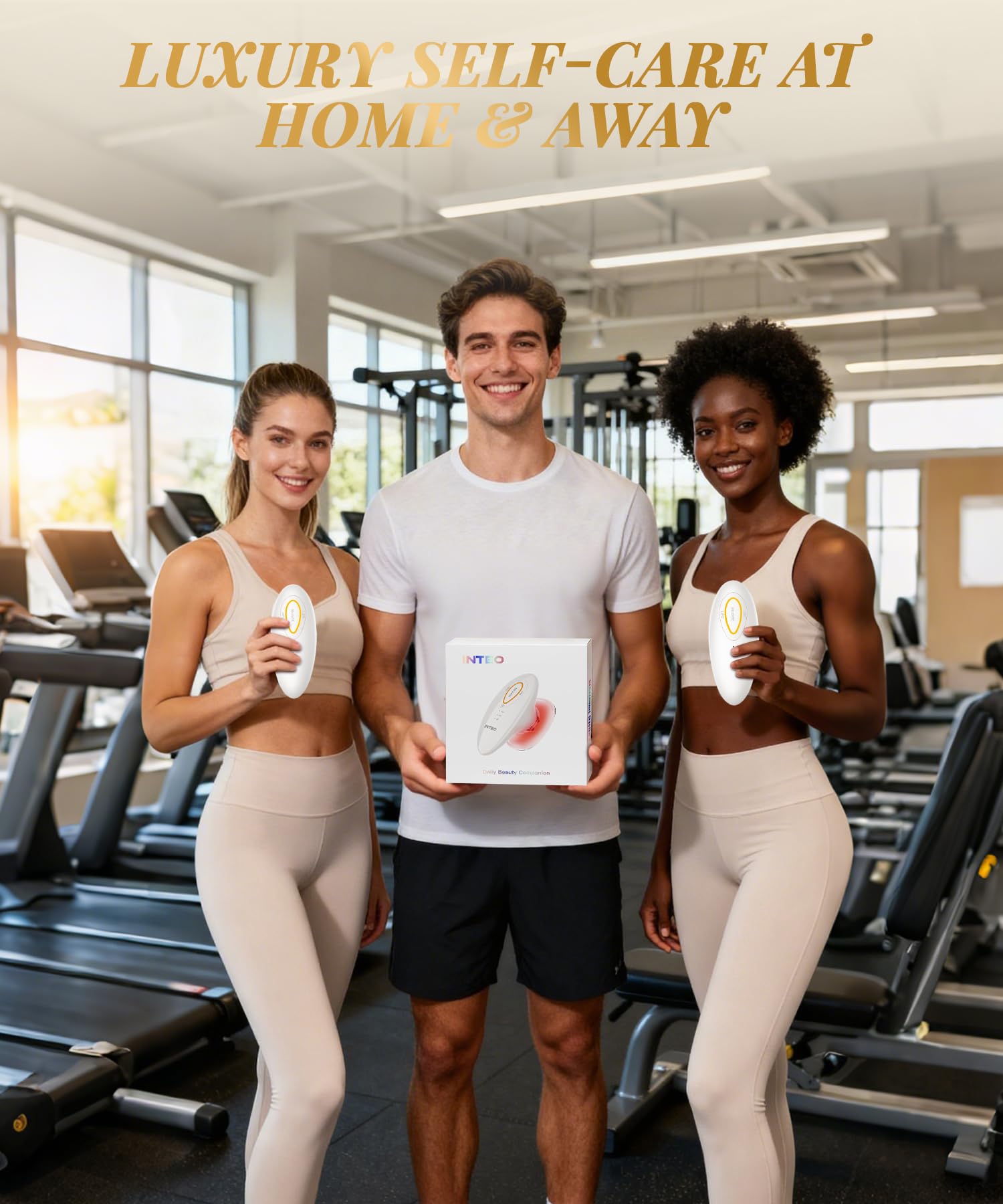 INTEO 3-in-1 Face and Body Sculpting Machine travel-ready kit with interchangeable cups for varied areas.