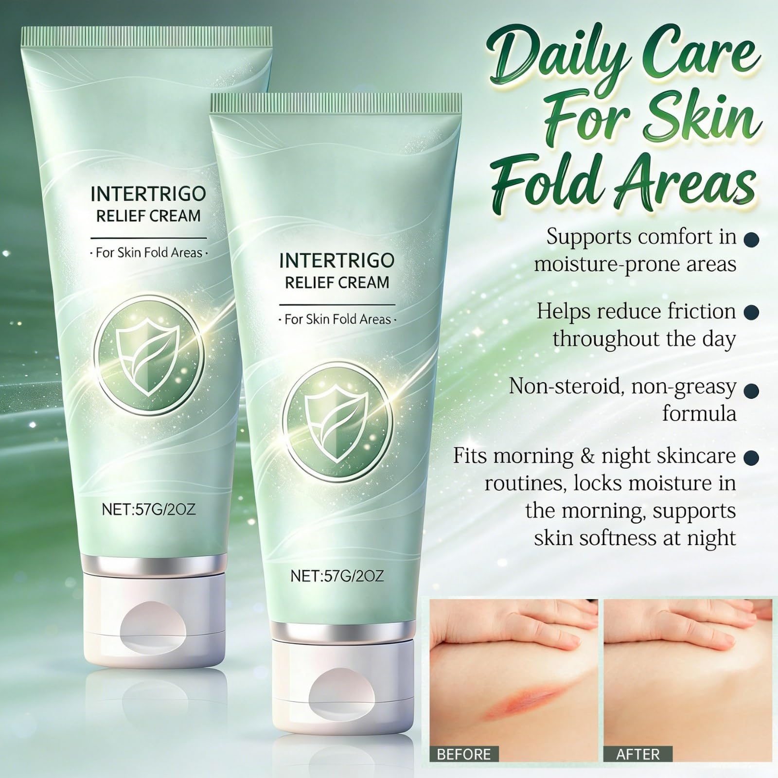 Con crema para intertrigo, cuidado de las zonas de pliegues sensibles.