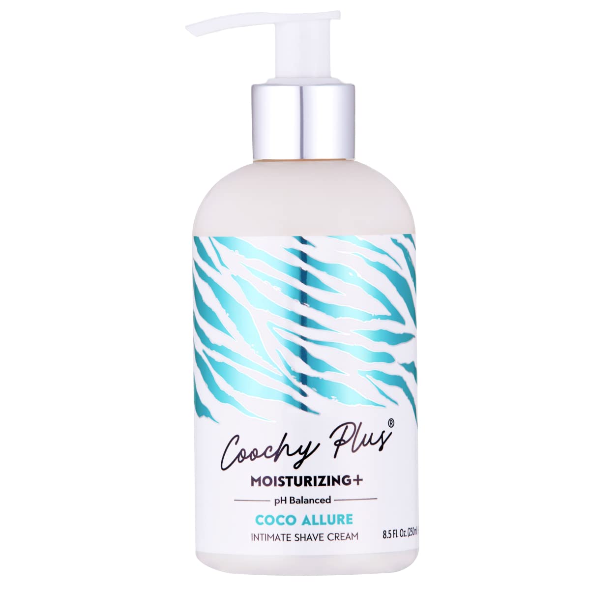 IntiMD Coochy Plus Coco Allure bottle pour shows easy dispensing for smooth shaving.