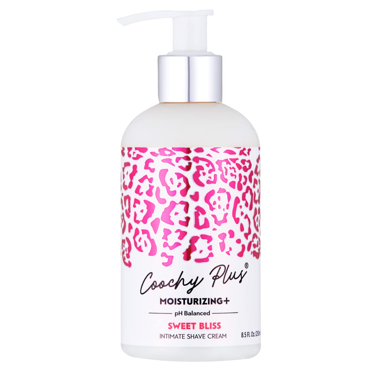 IntiMD Coochy Plus intimate shave cream bottle shows MOISTURIZING+ formula for smoother skin.