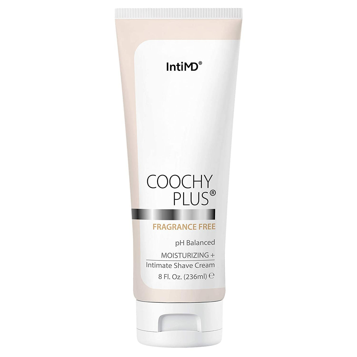 IntiMD Coochy Plus intimate shaving cream bottle for smooth, rash-free grooming.