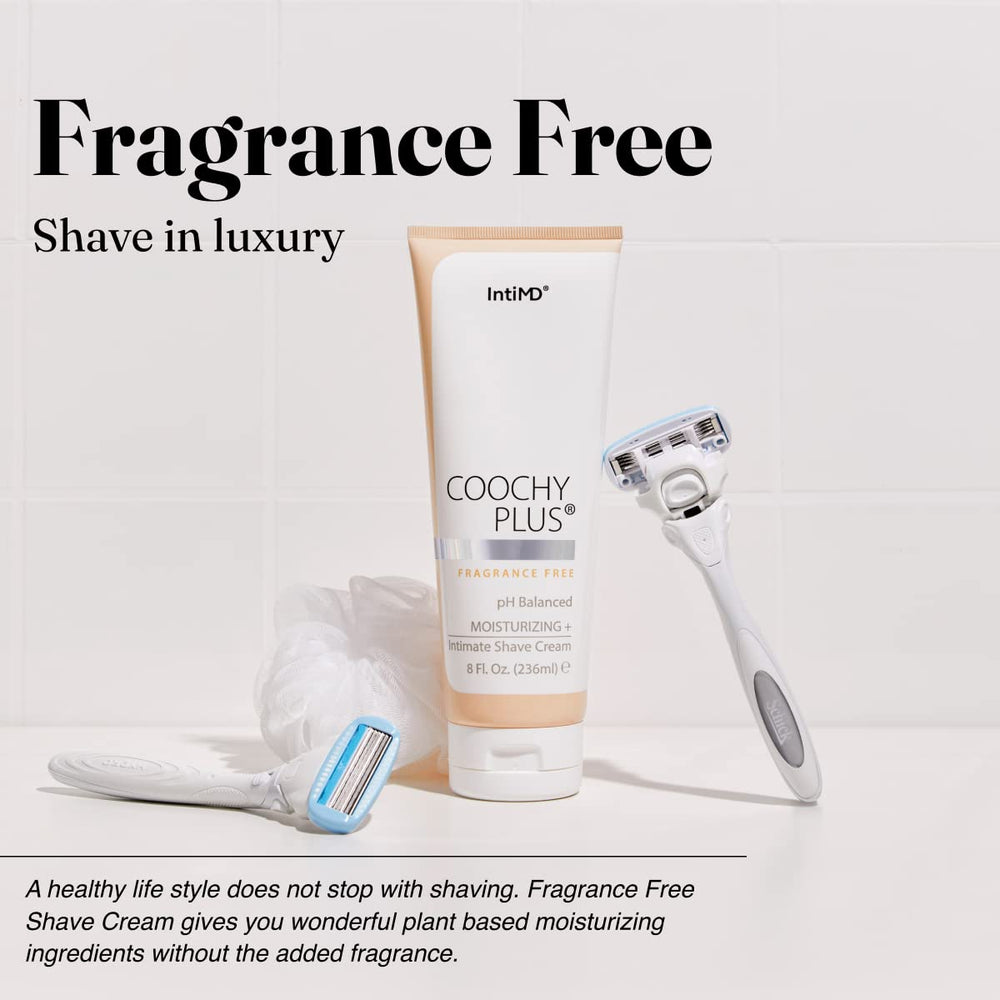 Underarm shave application showing skin comfort during daily routines with IntiMD Coochy Plus.