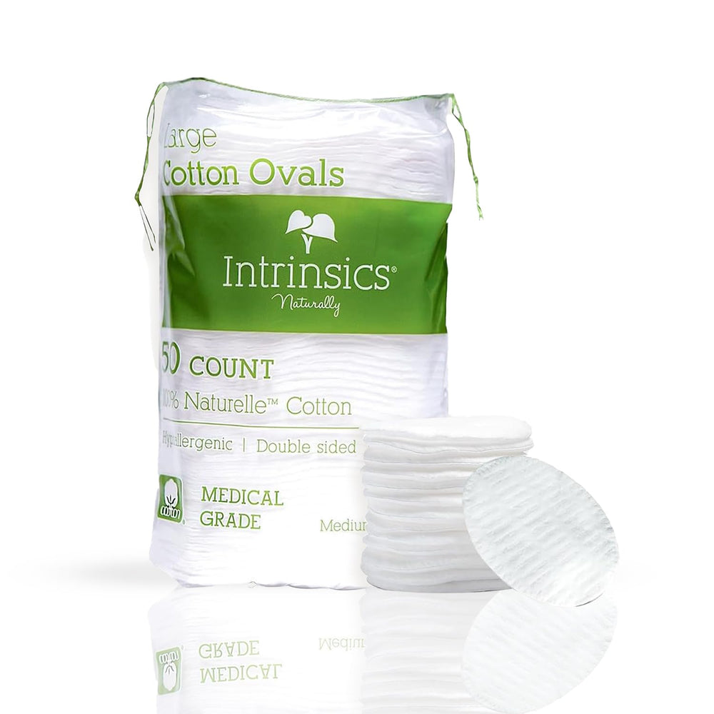 Intrinsics Premium 3-inch cotton rounds in packaging for spa-grade home use.