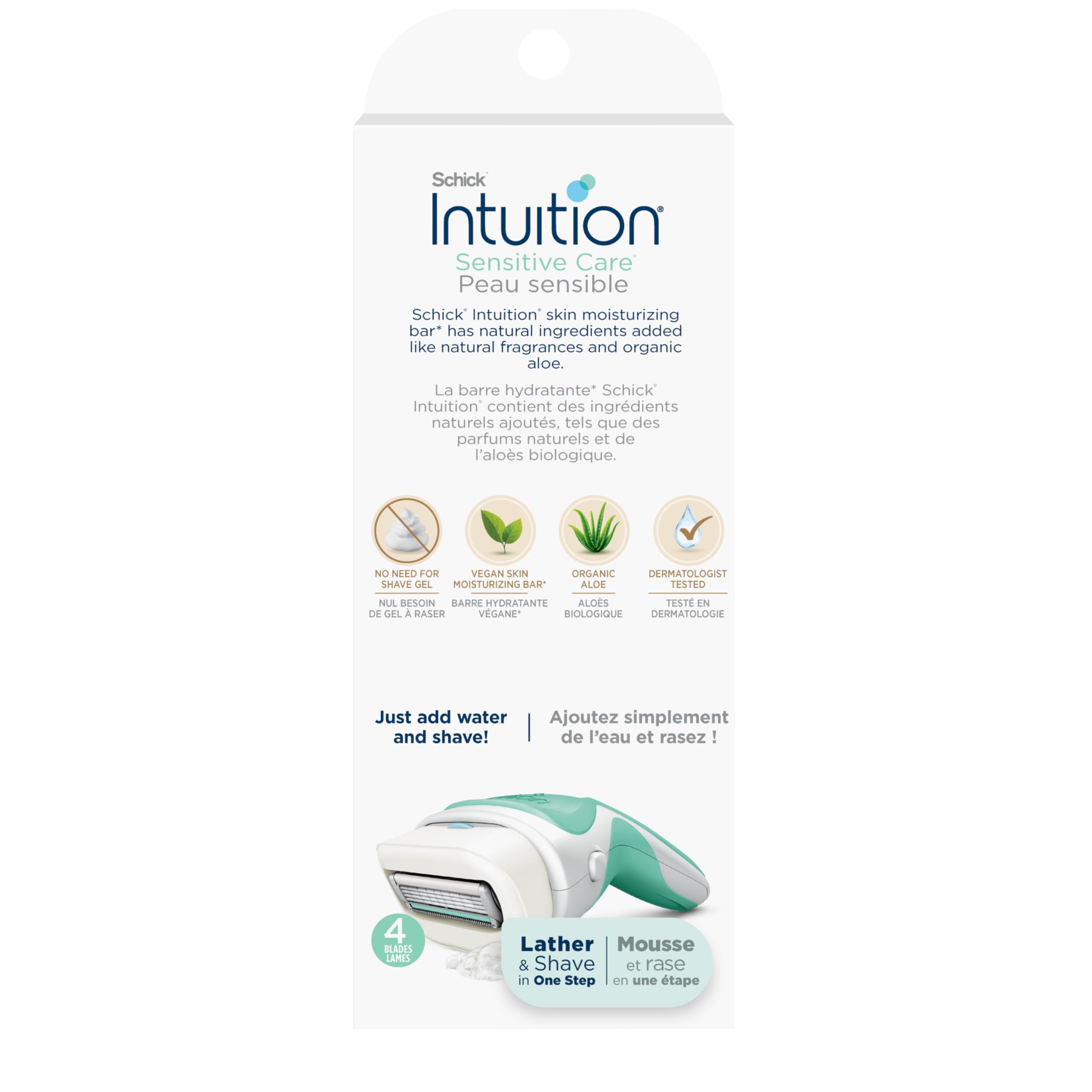 INTUITION first-time shaver using one-step lather-and-shave method.