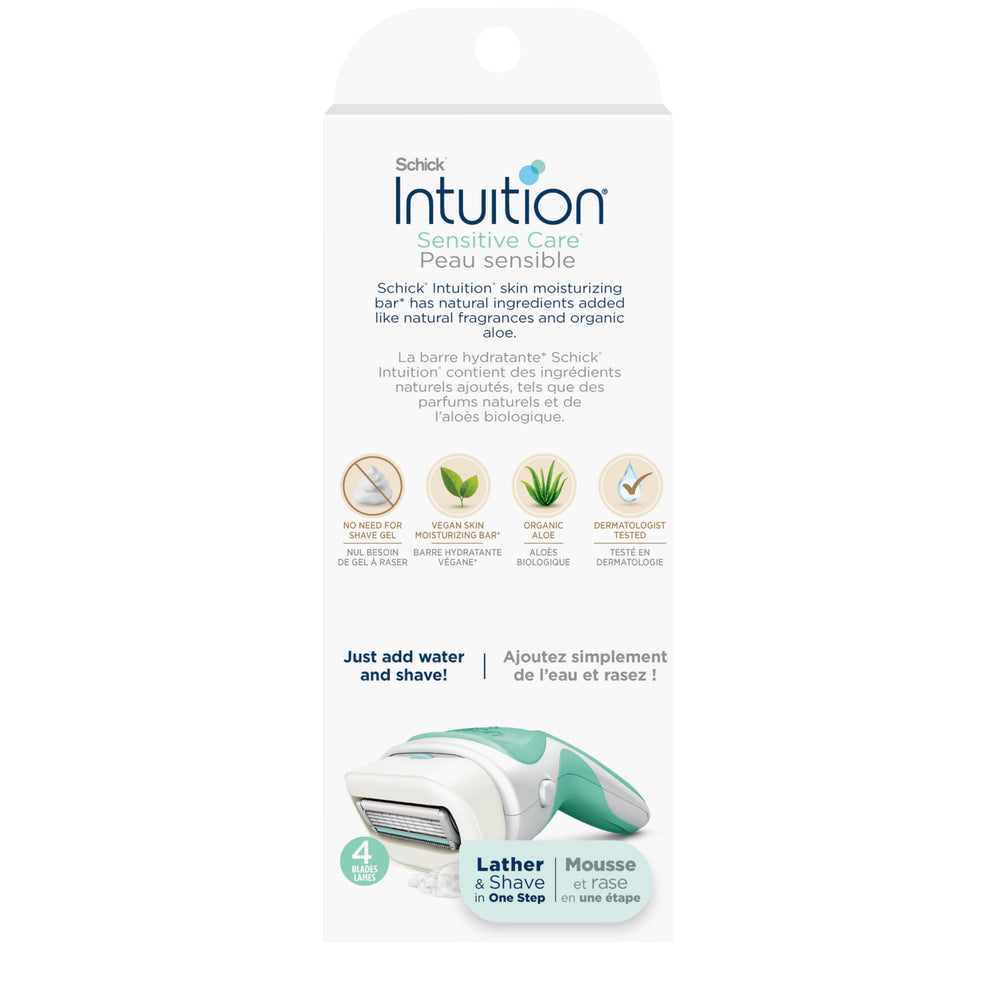 INTUITION first-time shaver using one-step lather-and-shave method.